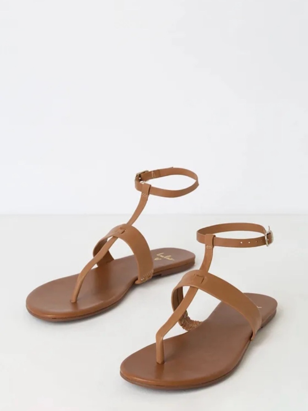 Lulus Colleen Cognac Vachetta Classic Tan T-Strap Women's Sandals